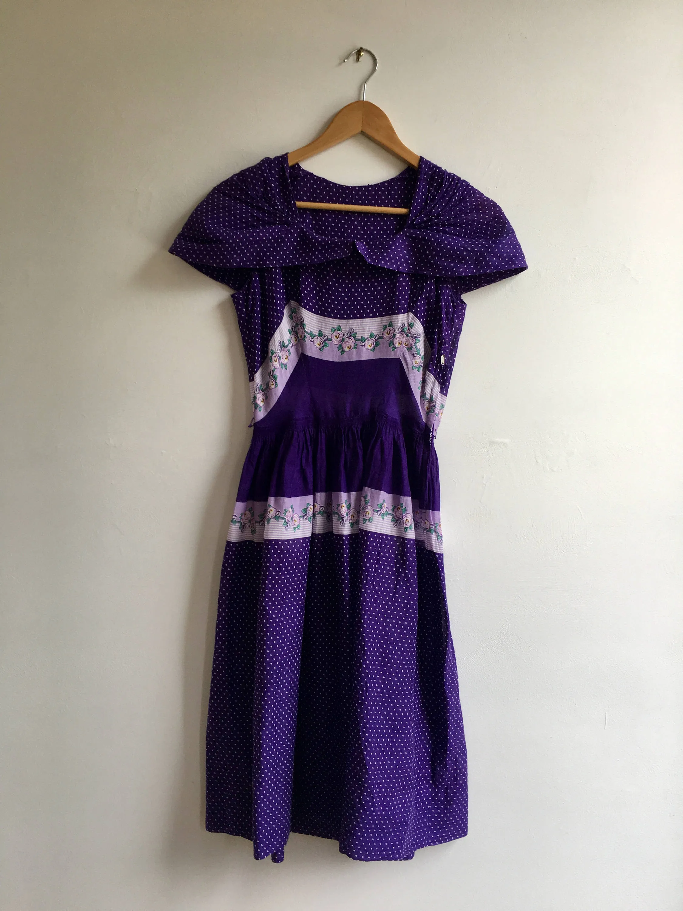 1950s Violet Cotton Voile Summer Dress, size small