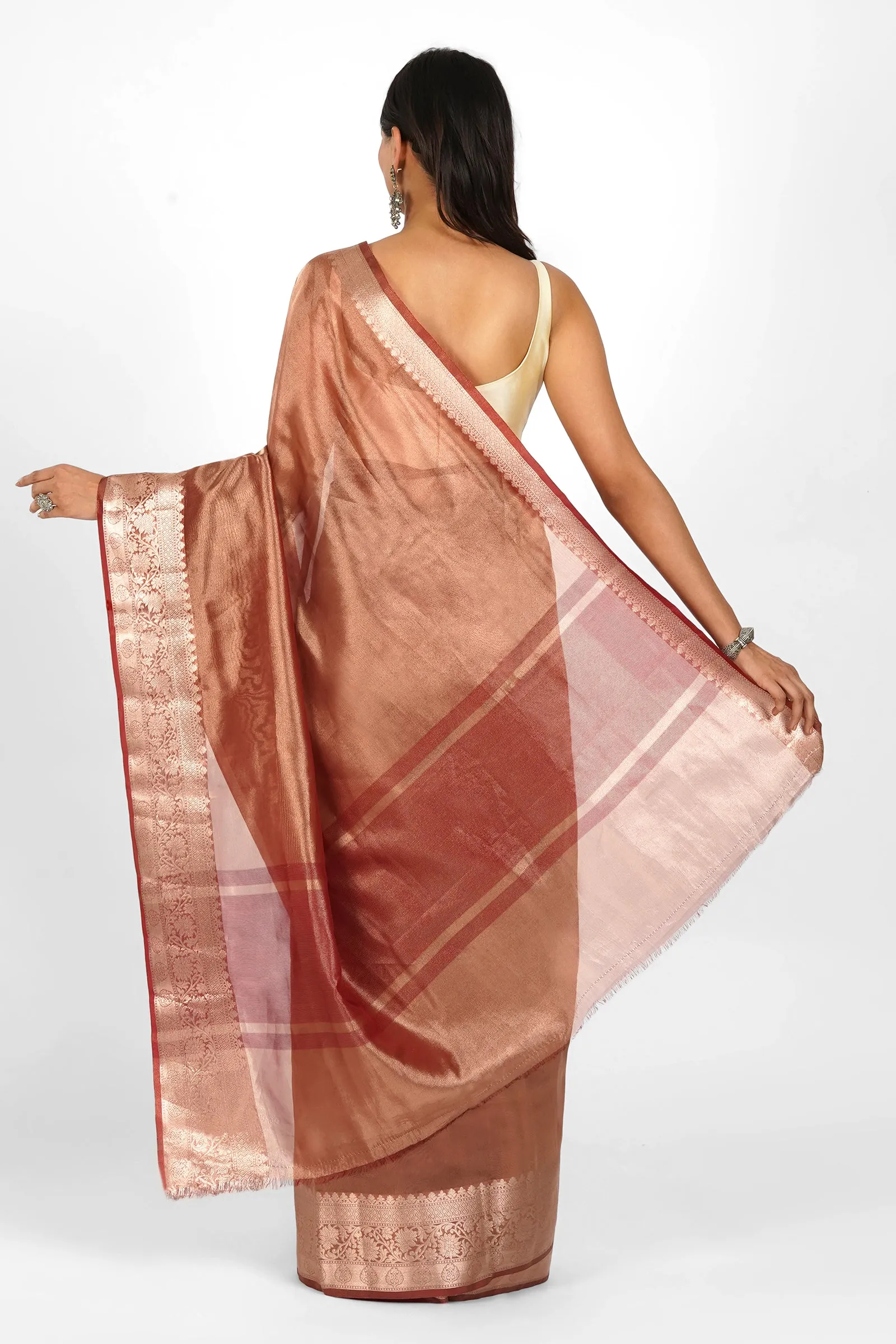 Amyra Red Banarasi Tissue Saree