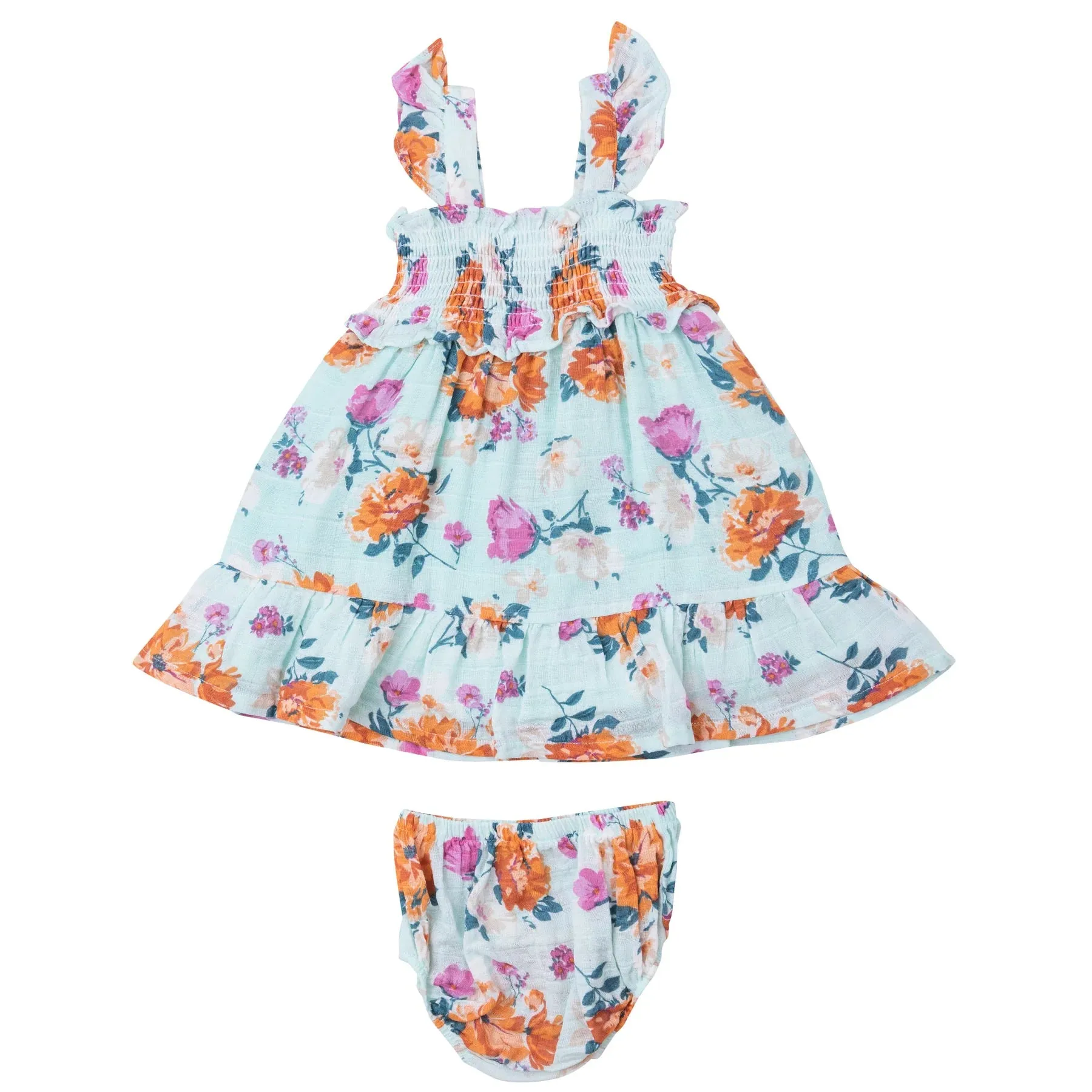 ANGEL DEAR SOFT PETALS FLORAL SMOCKED RUFFLE SUNDRESS