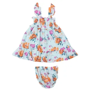 ANGEL DEAR SOFT PETALS FLORAL SMOCKED RUFFLE SUNDRESS