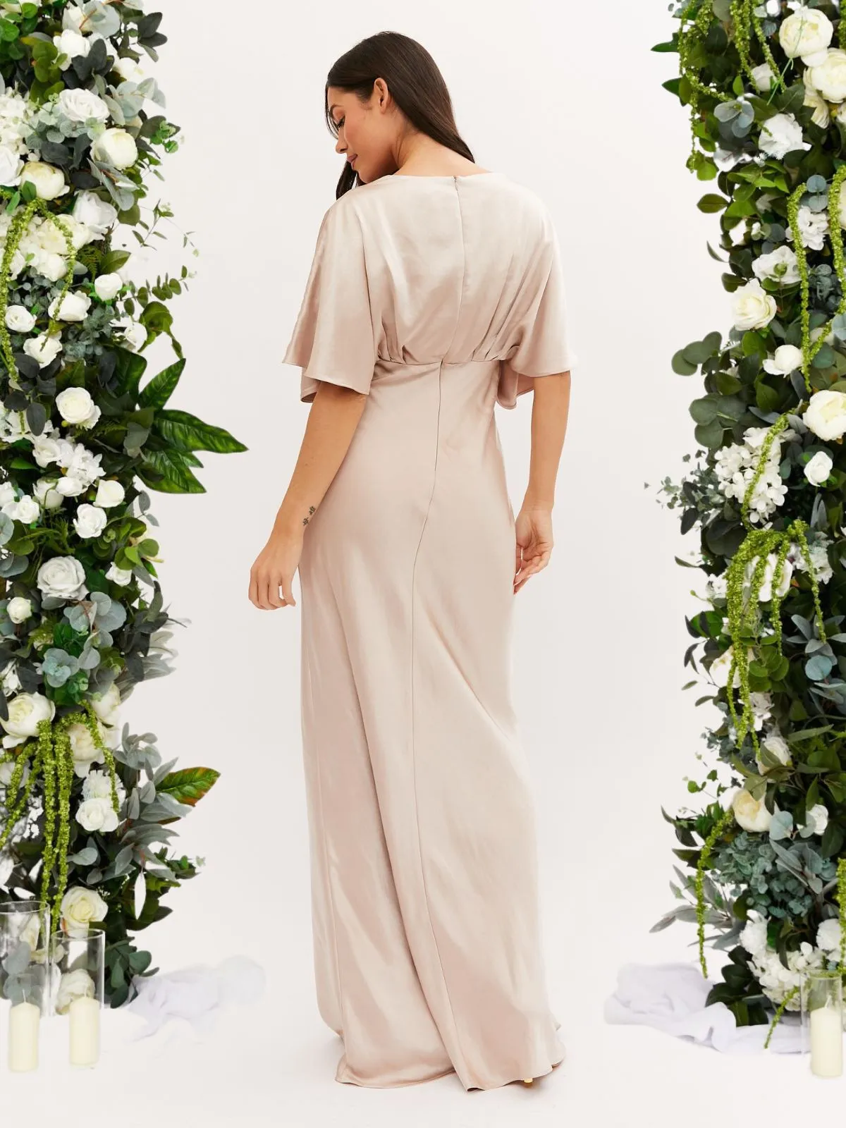 Angel Sleeve Maxi Satin Dress / Champagne