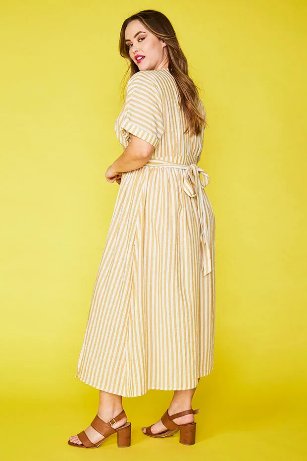 Angie Mustard Stripe Wrap Dress