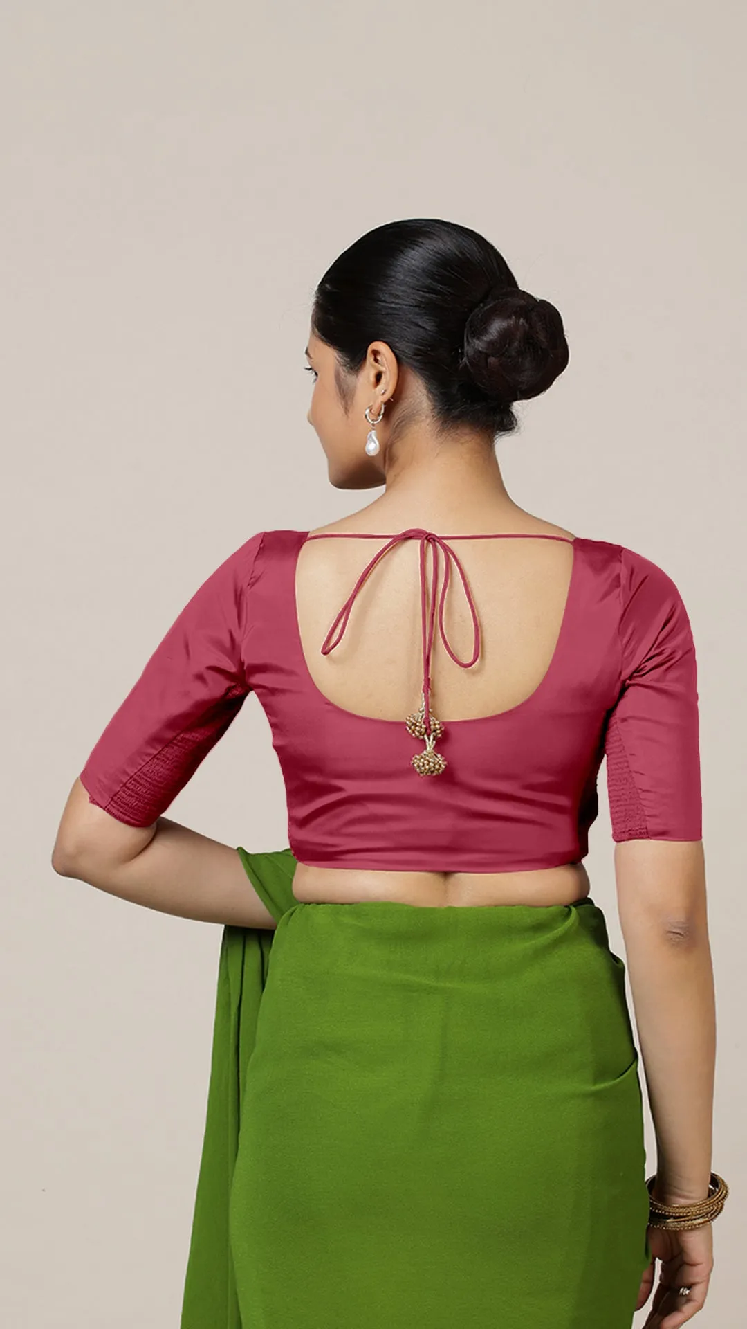 Anisha x Rozaana | Elbow Sleeves Saree Blouse in Rani Pink