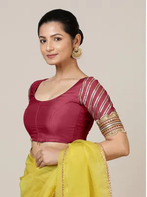 Anisha x Tyohaar | Elbow Sleeves Saree Blouse in Rani Pink