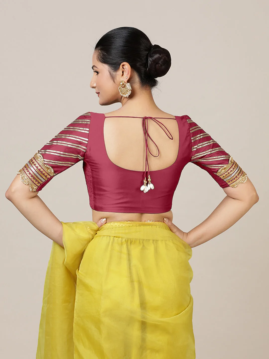 Anisha x Tyohaar | Elbow Sleeves Saree Blouse in Rani Pink