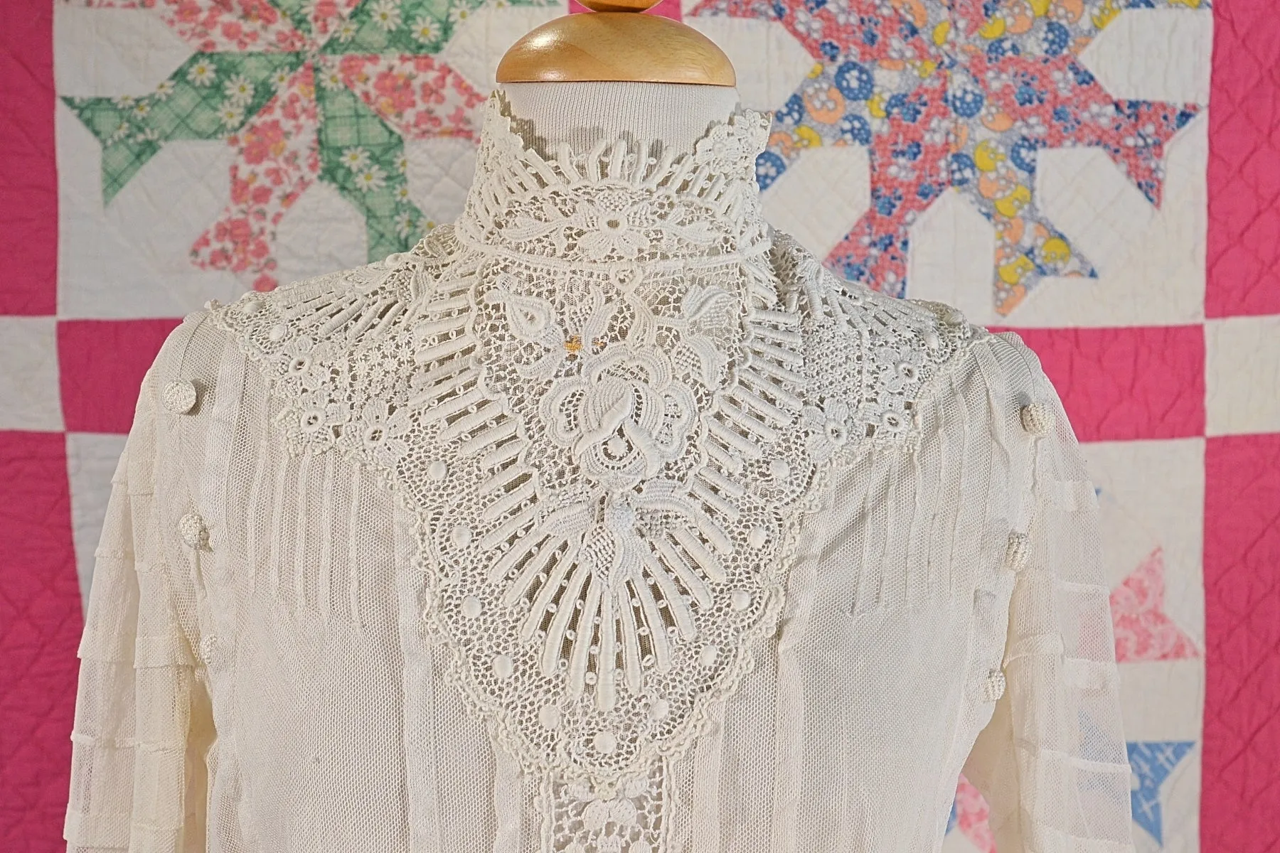 Antique Edwardian/Victorian Lace & Net Blouse, Study Prop Display