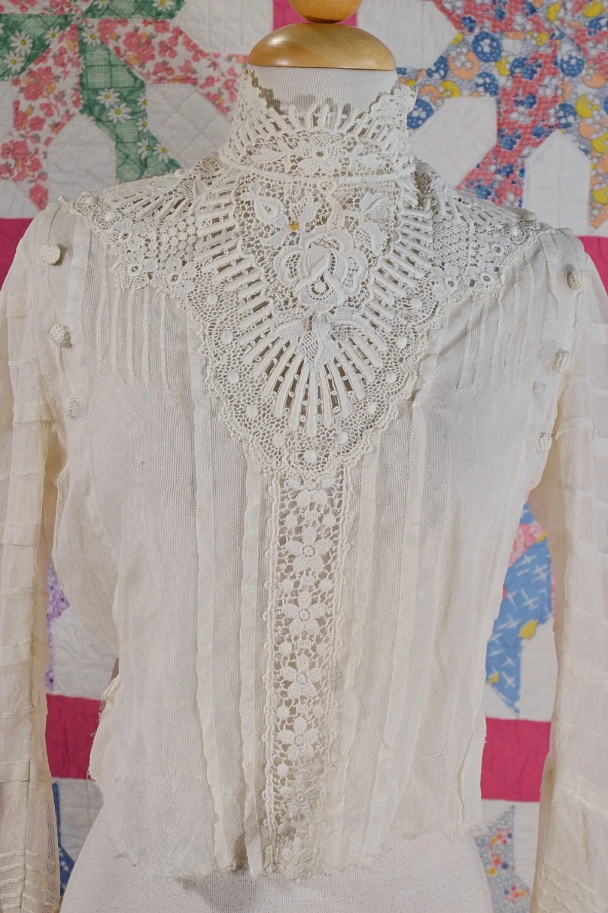 Antique Edwardian/Victorian Lace & Net Blouse, Study Prop Display