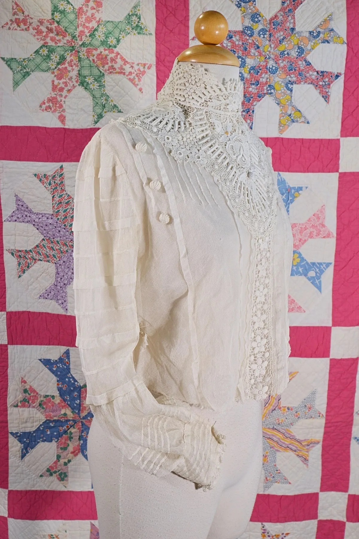 Antique Edwardian/Victorian Lace & Net Blouse, Study Prop Display