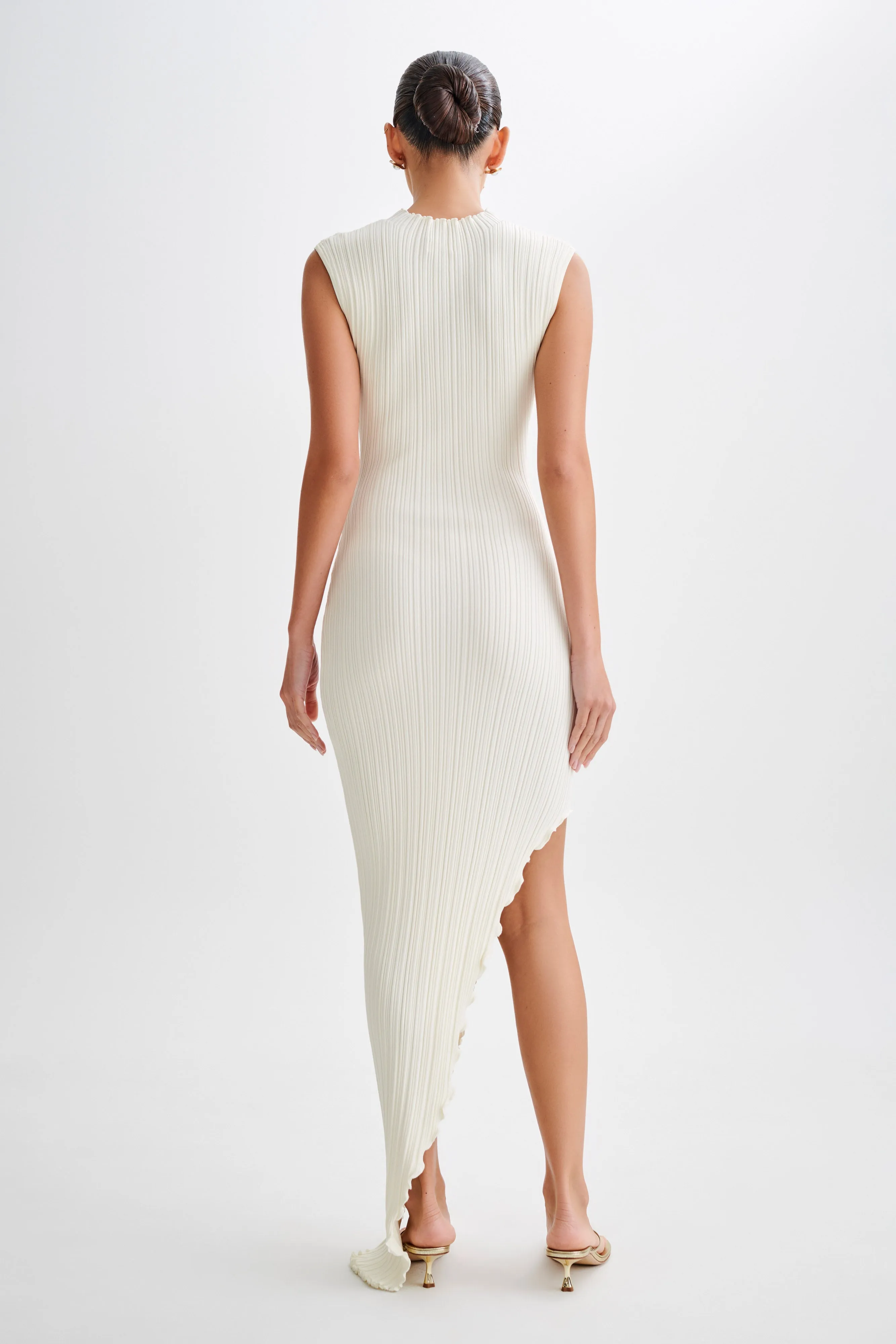 Arden Asymmetrical Rib Knit Maxi Dress - Ivory Marle