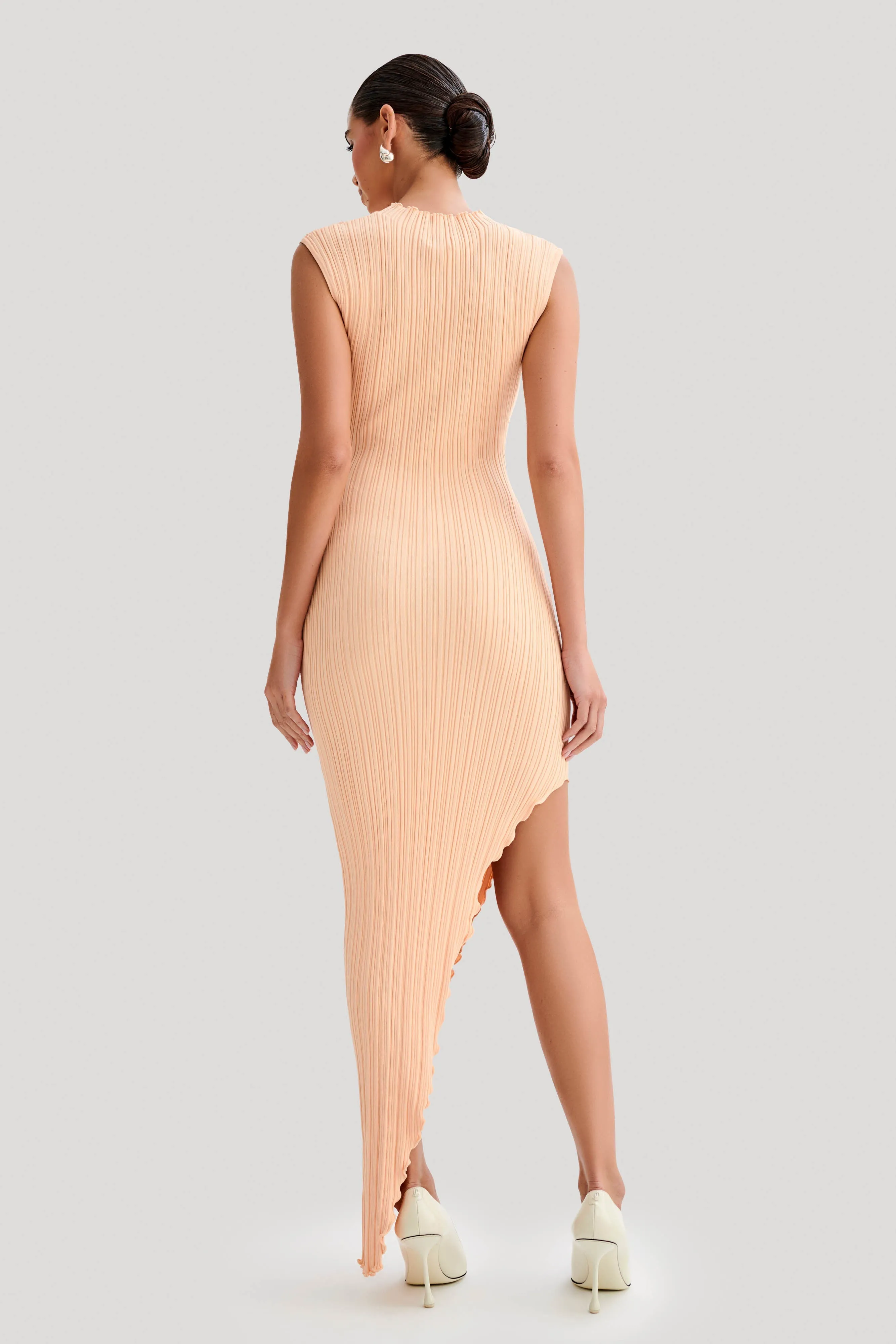 Arden Asymmetrical Rib Knit Maxi Dress - Light Peach