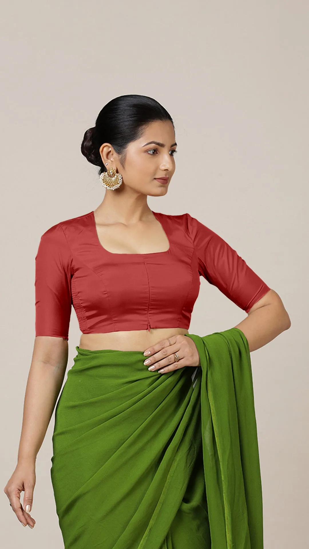 Aziza x Rozaana | Elbow Sleeves Saree Blouse in Crimson Red