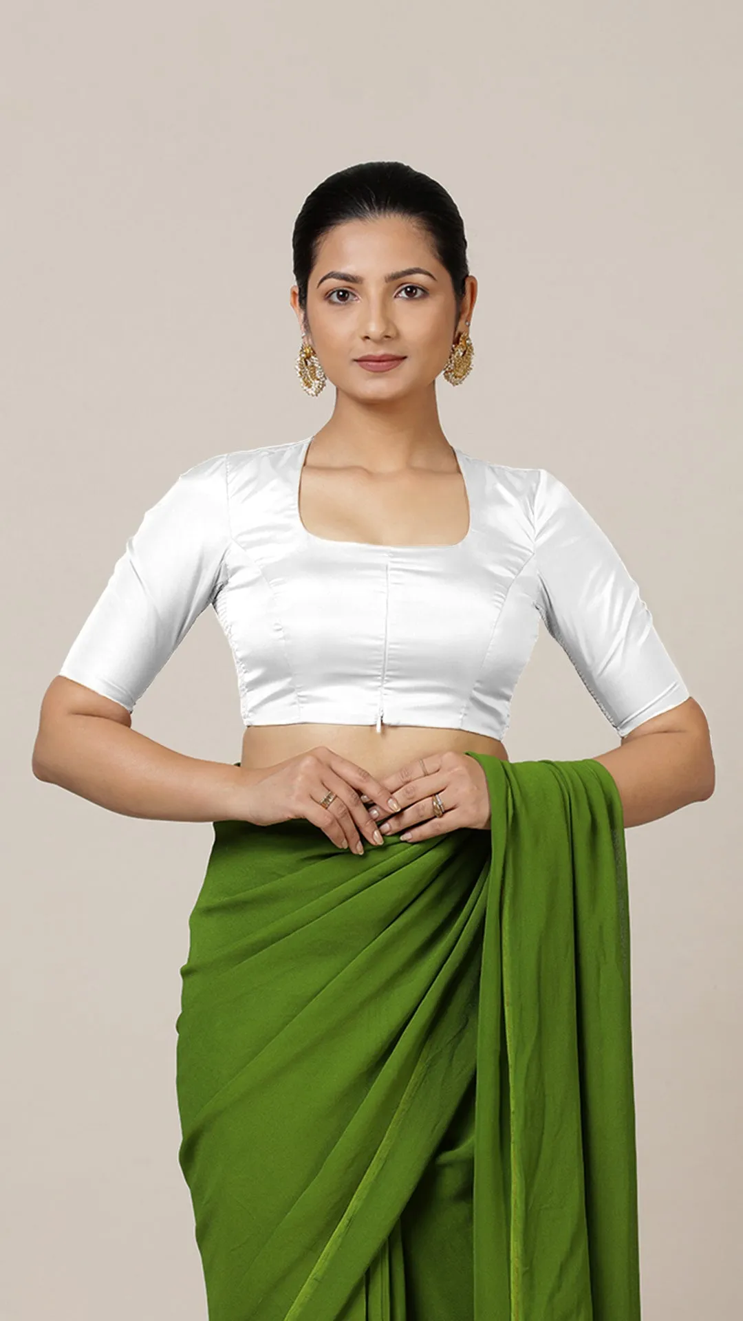 Aziza x Rozaana | Elbow Sleeves Saree Blouse in Pearl White