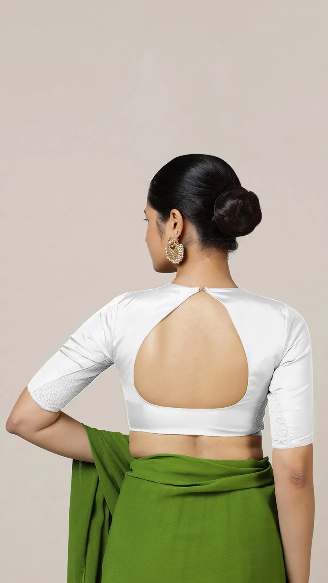 Aziza x Rozaana | Elbow Sleeves Saree Blouse in Pearl White