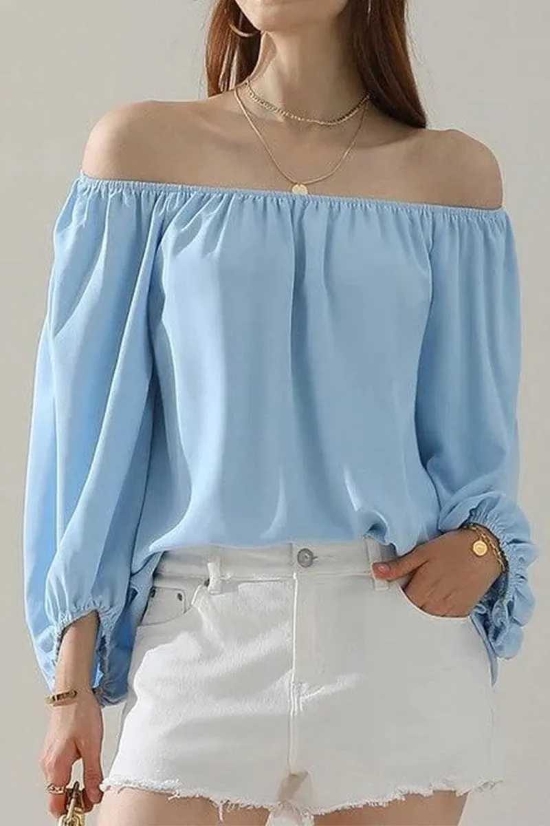 BALLON SLEEVE OFF SHOULDER CHIFFON BLOUSE