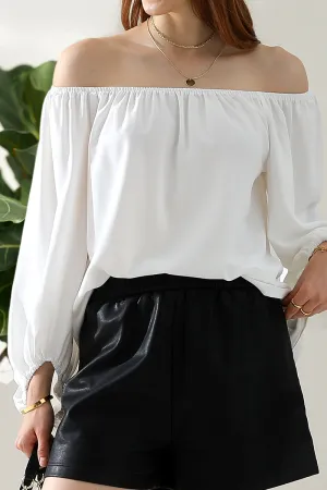 BALLON SLEEVE OFF SHOULDER CHIFFON BLOUSE