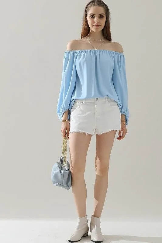 BALLON SLEEVE OFF SHOULDER CHIFFON BLOUSE