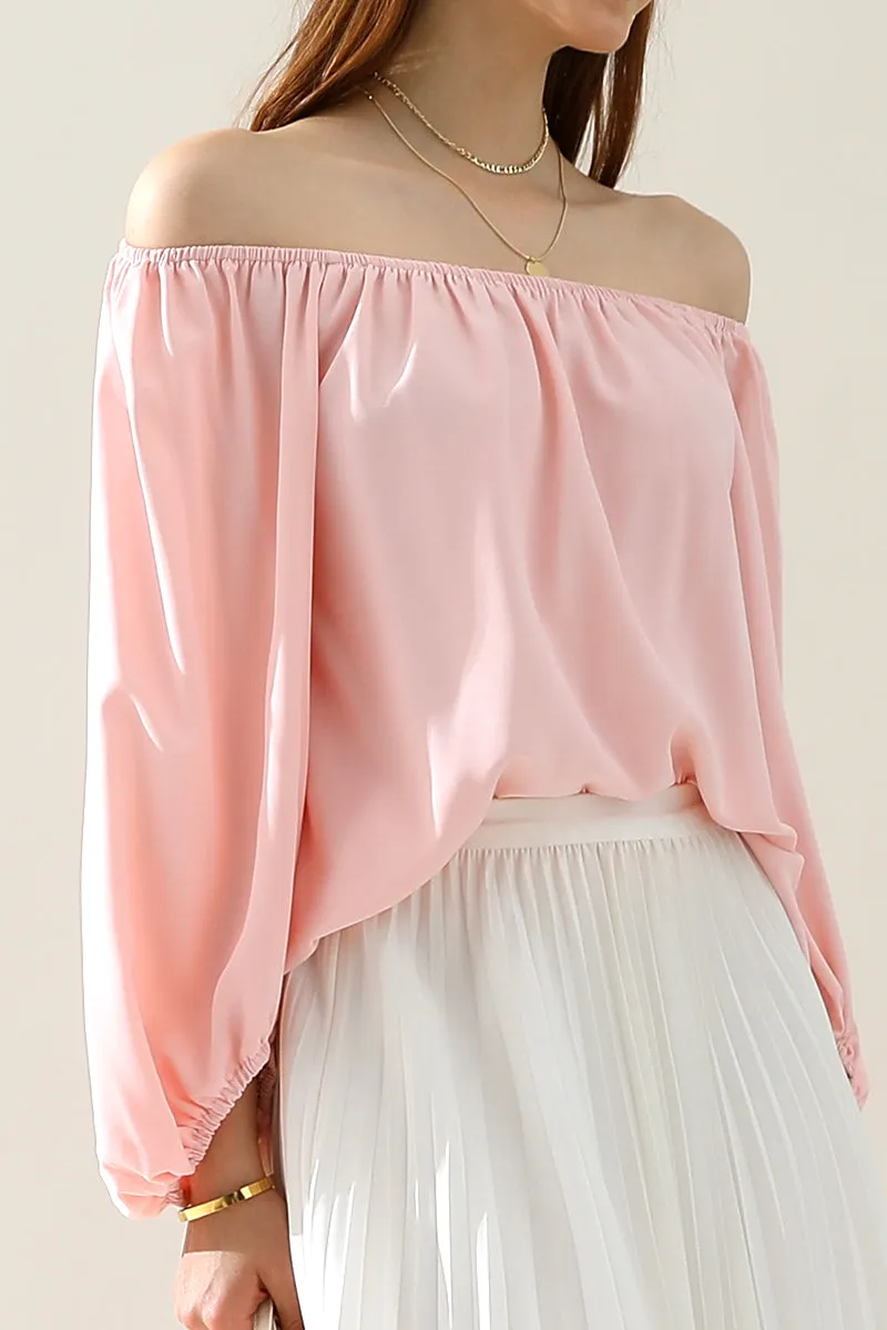 BALLON SLEEVE OFF SHOULDER CHIFFON BLOUSE