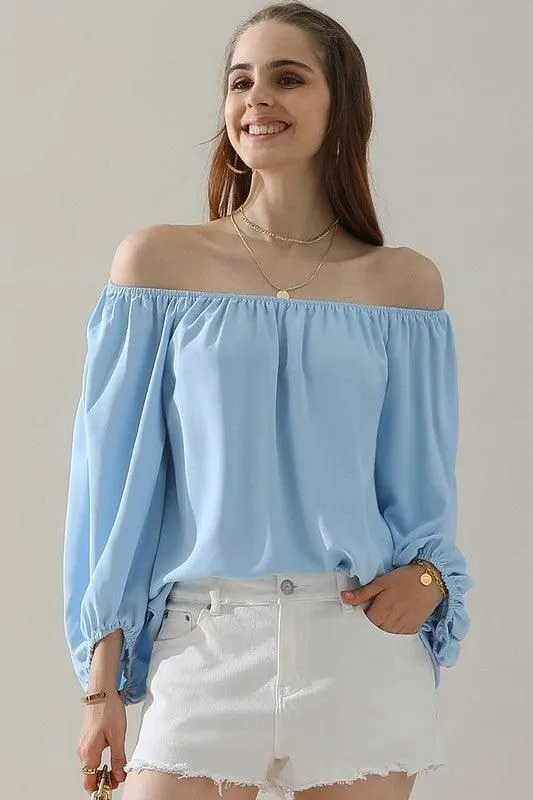 BALLON SLEEVE OFF SHOULDER CHIFFON BLOUSE