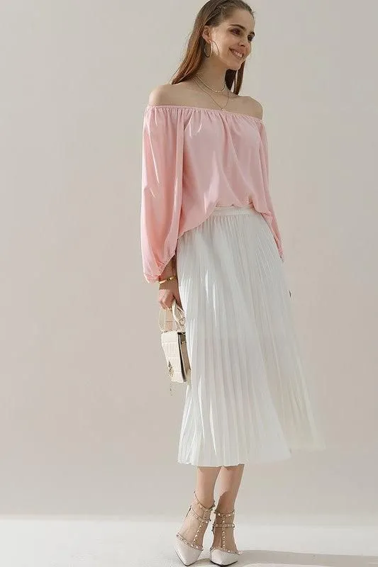 BALLON SLEEVE OFF SHOULDER CHIFFON BLOUSE