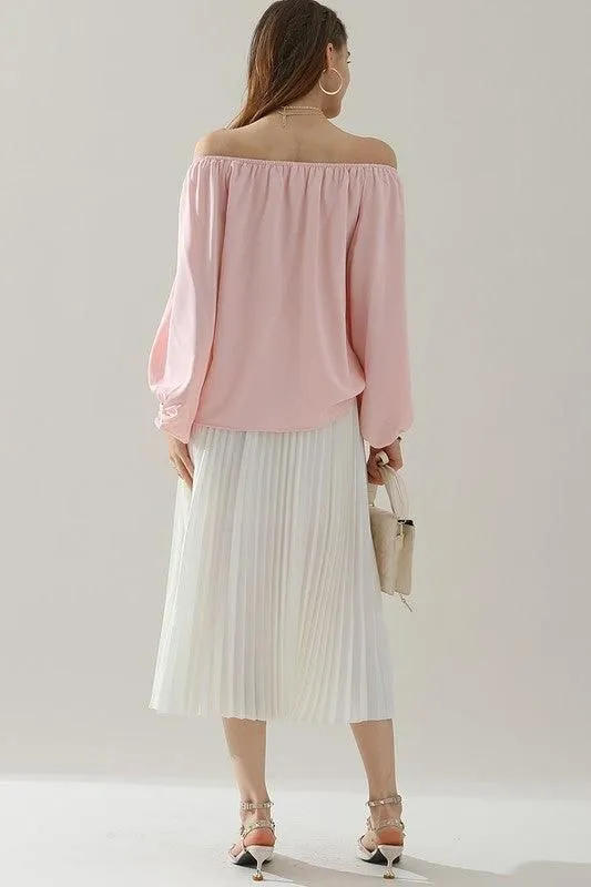 BALLON SLEEVE OFF SHOULDER CHIFFON BLOUSE