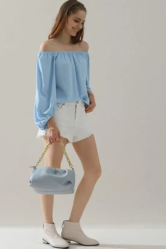 BALLON SLEEVE OFF SHOULDER CHIFFON BLOUSE