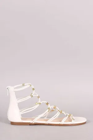 Bamboo Strappy Hardware Leather Flat Sandal