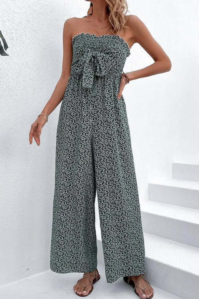 BIG RIBBON RUFFLED TANK TOP WIDE JUMPSUIT