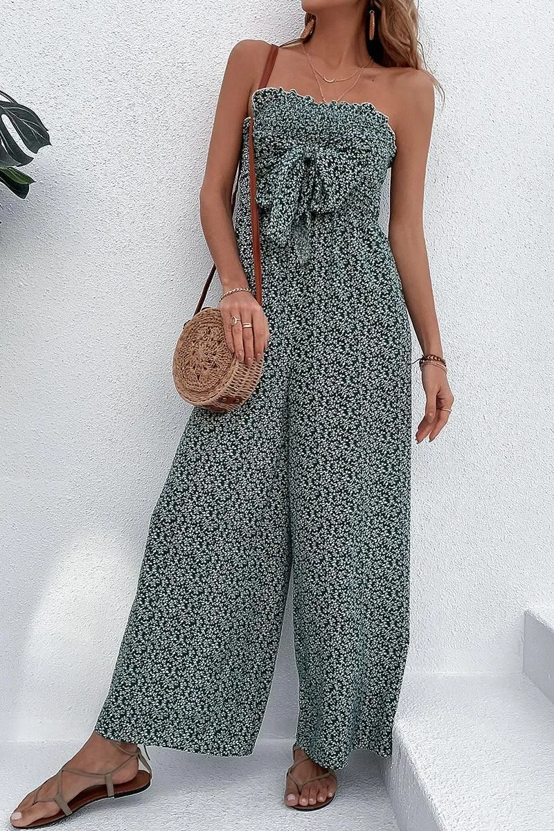 BIG RIBBON RUFFLED TANK TOP WIDE JUMPSUIT