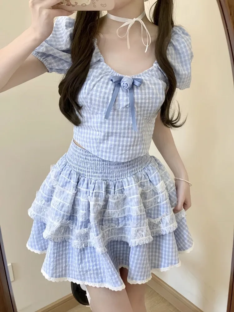 Blue Plaid Babydoll Outfit Set