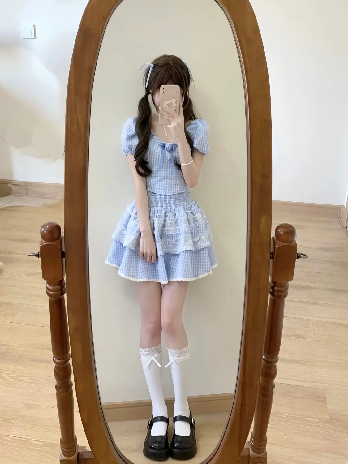 Blue Plaid Babydoll Outfit Set