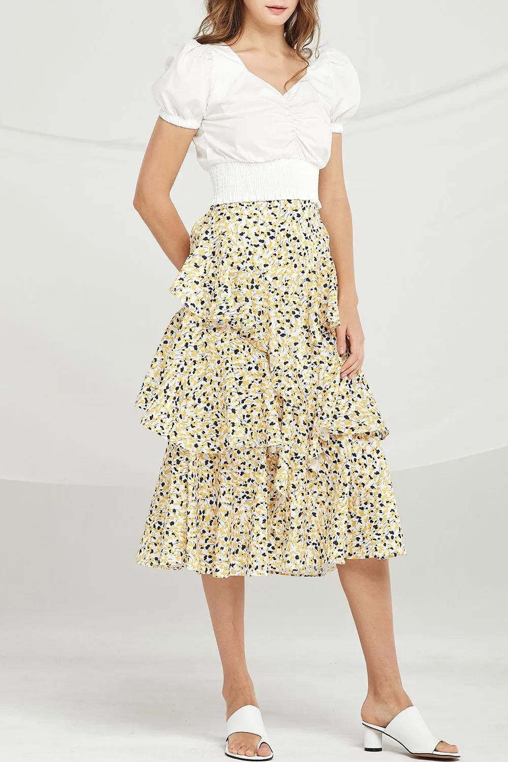 Brooke Floral Ruffle Tiered Skirt