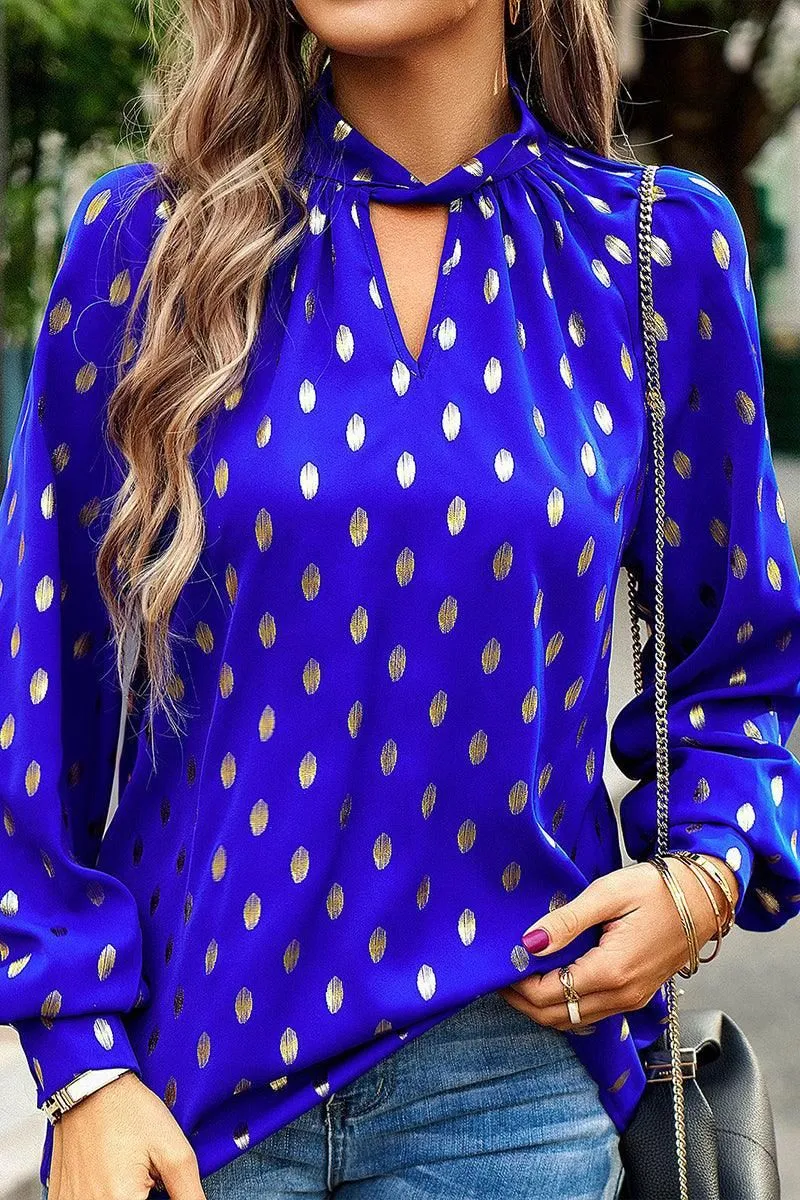 BUTTON COLLAR GOLD ROUND POINT BLOUSE