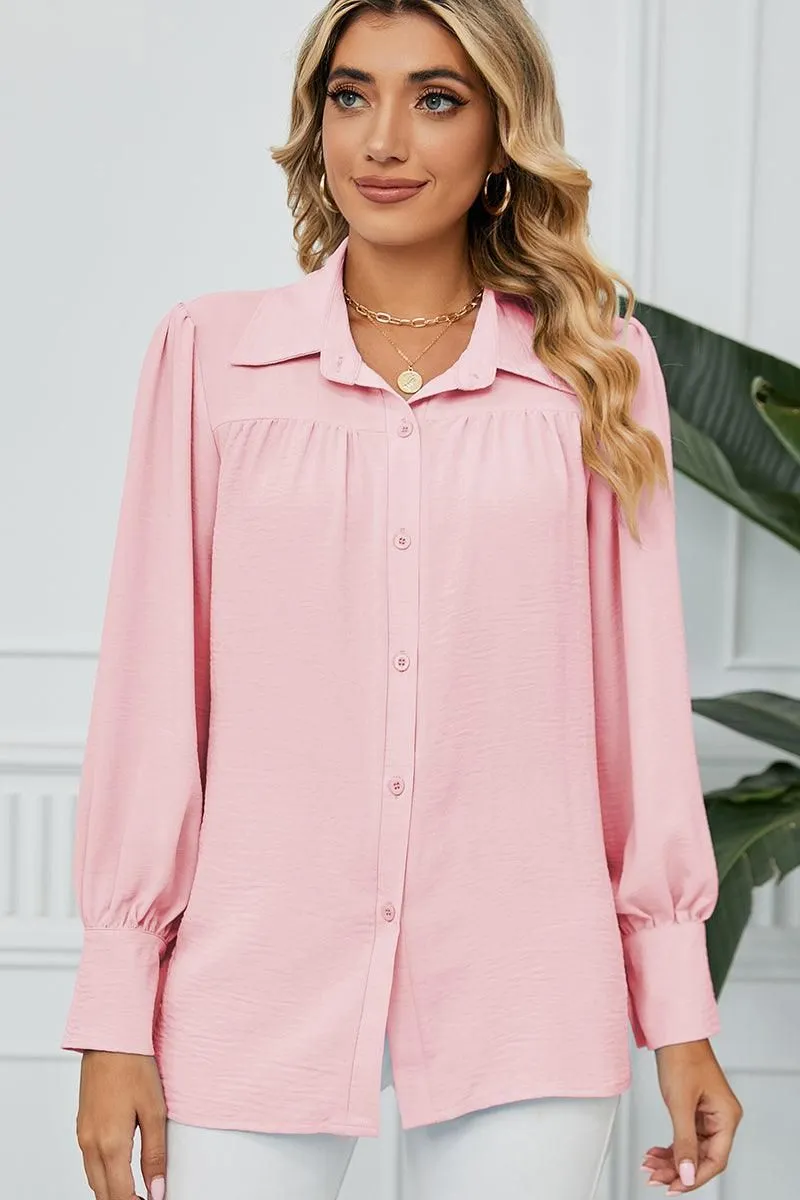 BUTTON DOWN LONG SLEEVE CHIFFON BLOUSE SHIRTS