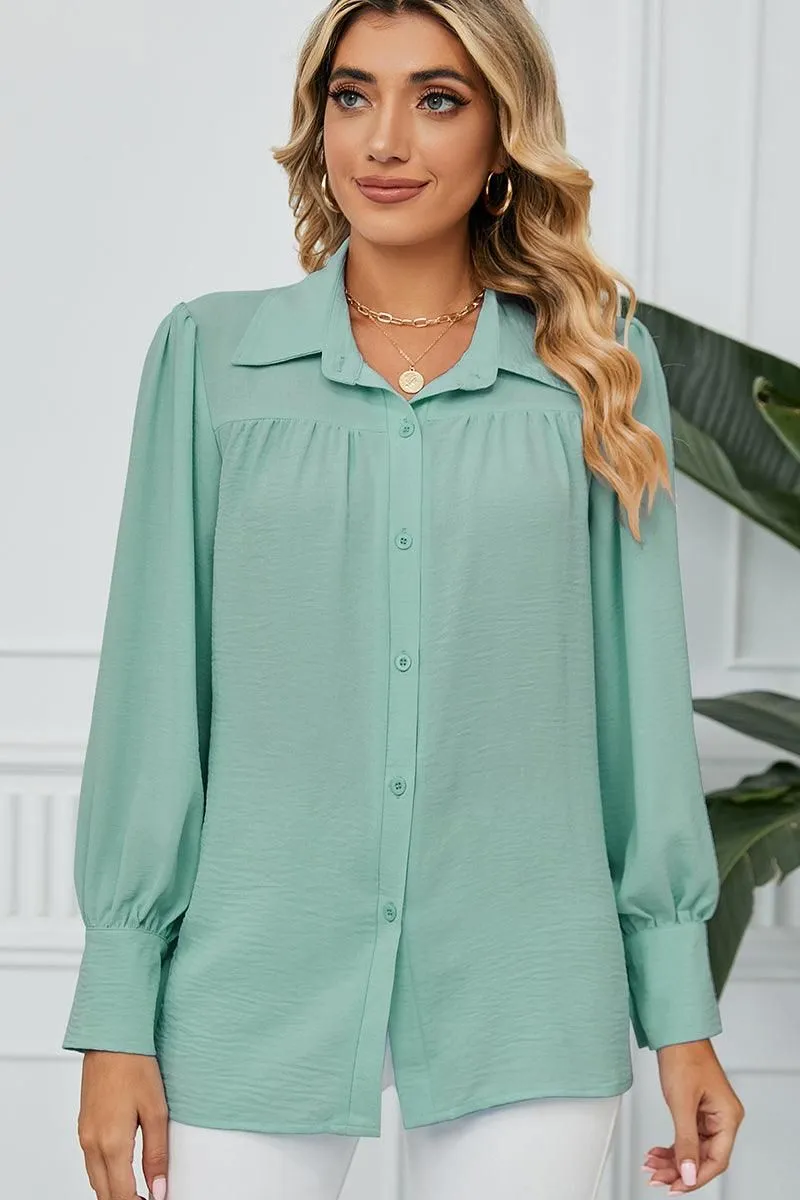 BUTTON DOWN LONG SLEEVE CHIFFON BLOUSE SHIRTS