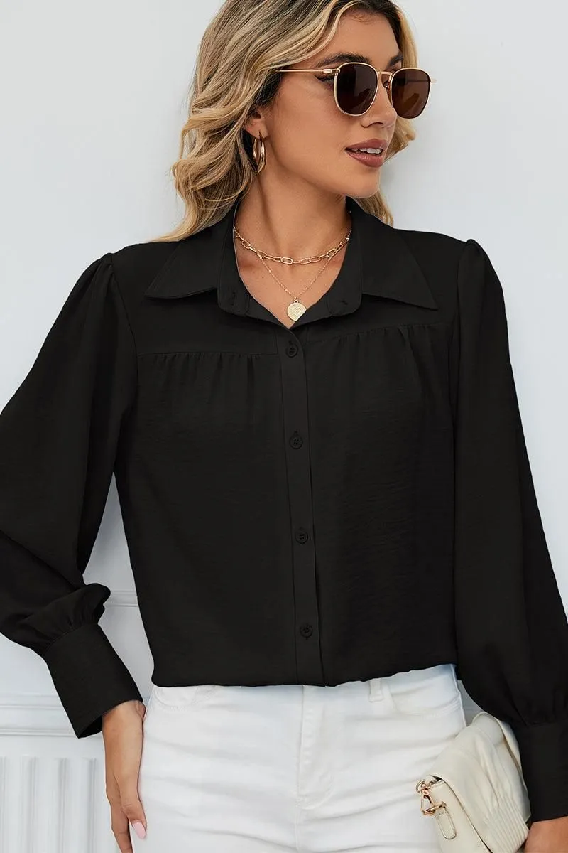 BUTTON DOWN LONG SLEEVE CHIFFON BLOUSE SHIRTS