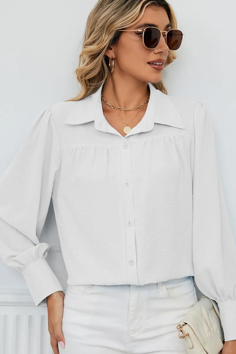 BUTTON DOWN LONG SLEEVE CHIFFON BLOUSE SHIRTS