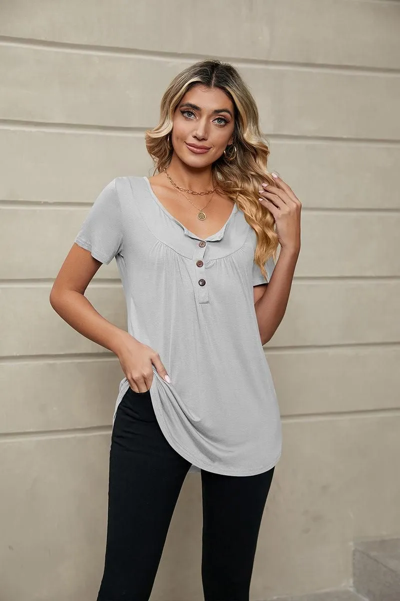 BUTTON NECK TUNIC TOP