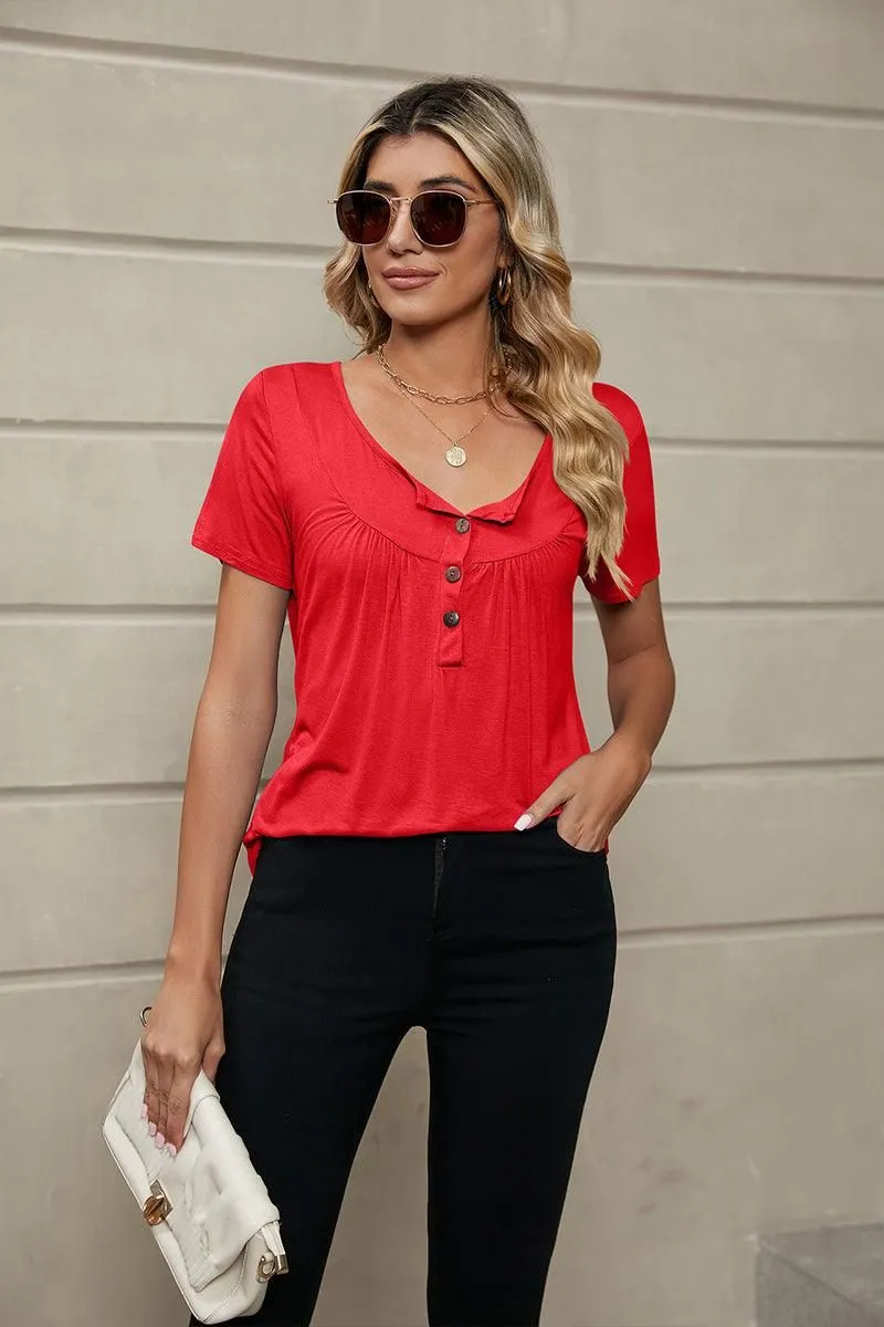 BUTTON NECK TUNIC TOP