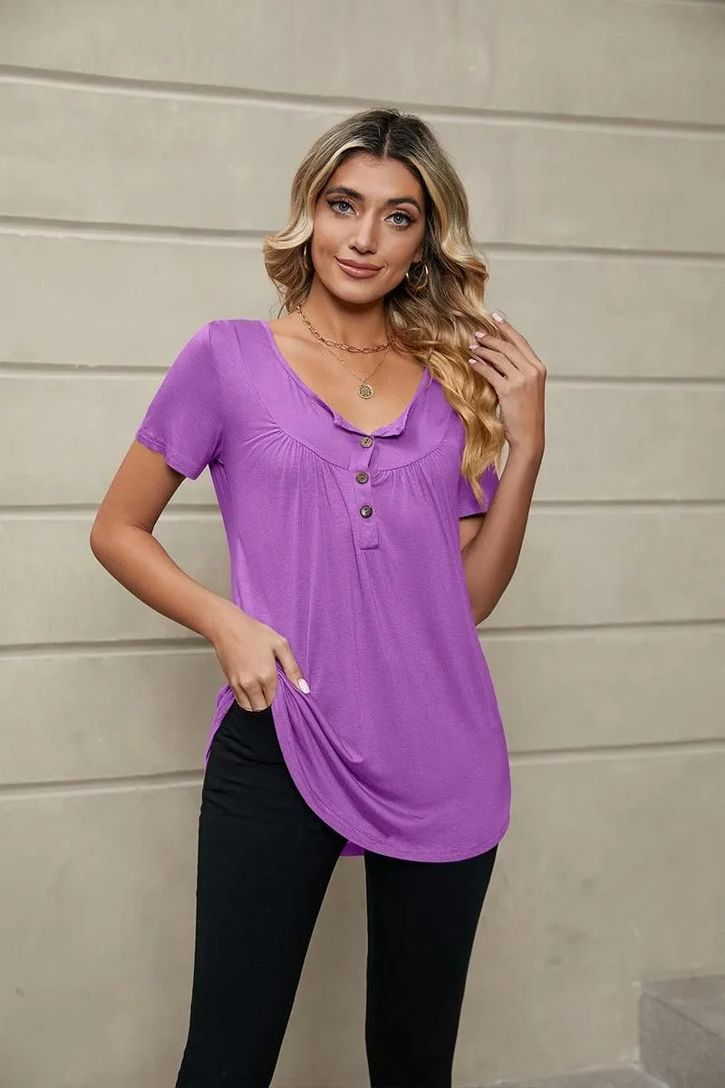 BUTTON NECK TUNIC TOP