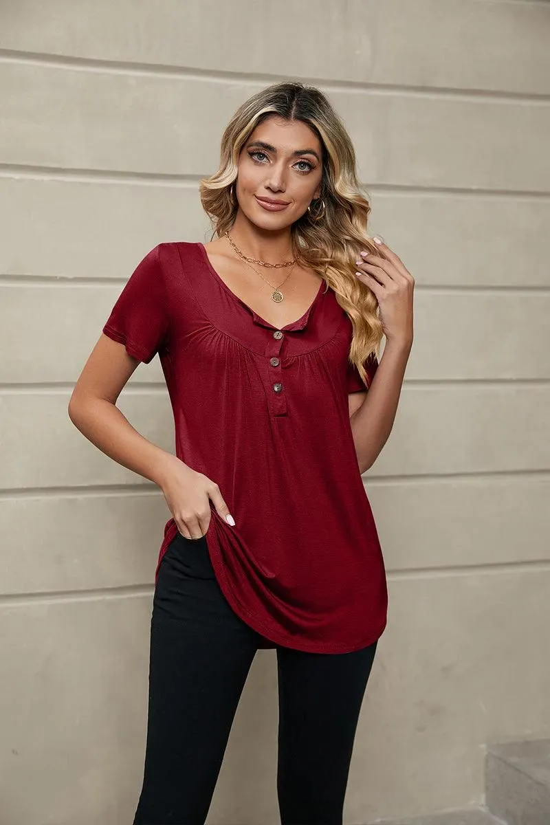 BUTTON NECK TUNIC TOP