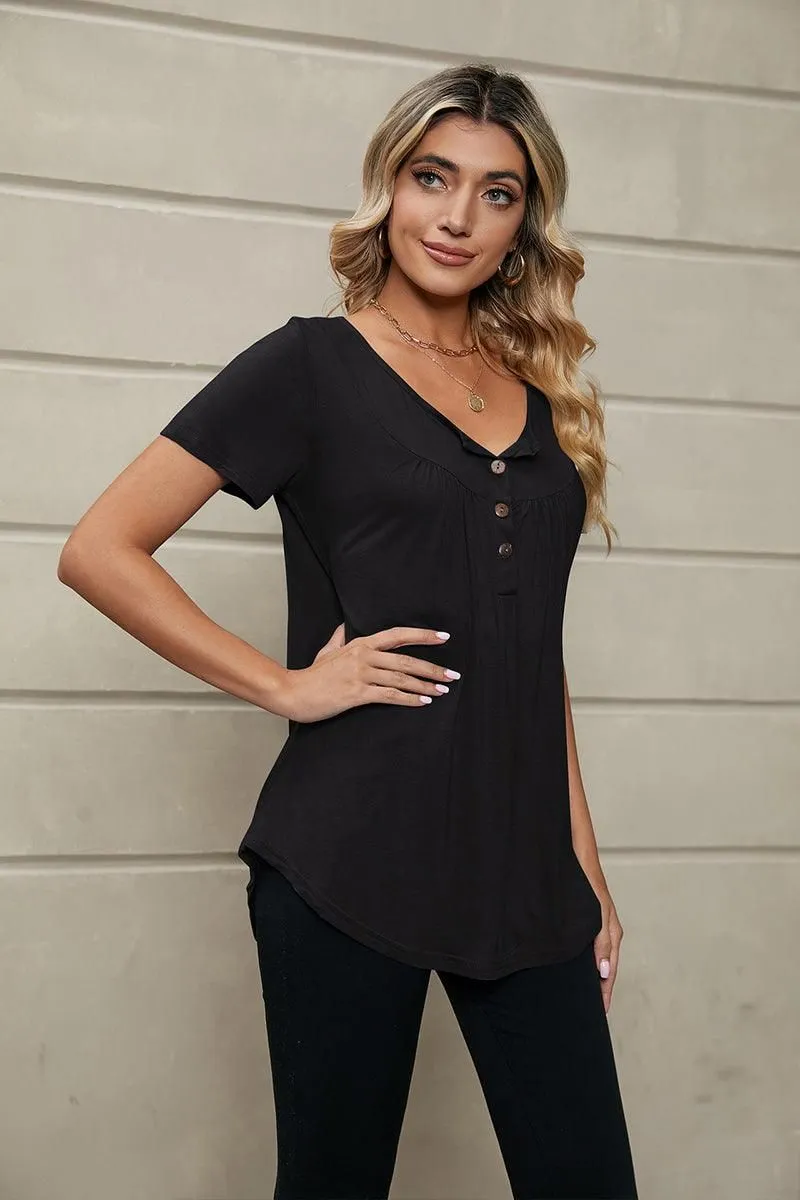 BUTTON NECK TUNIC TOP