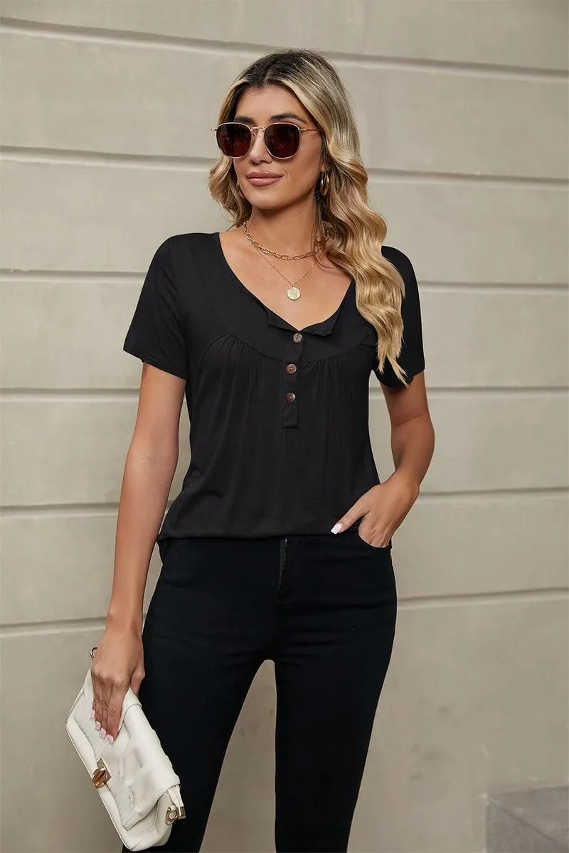 BUTTON NECK TUNIC TOP