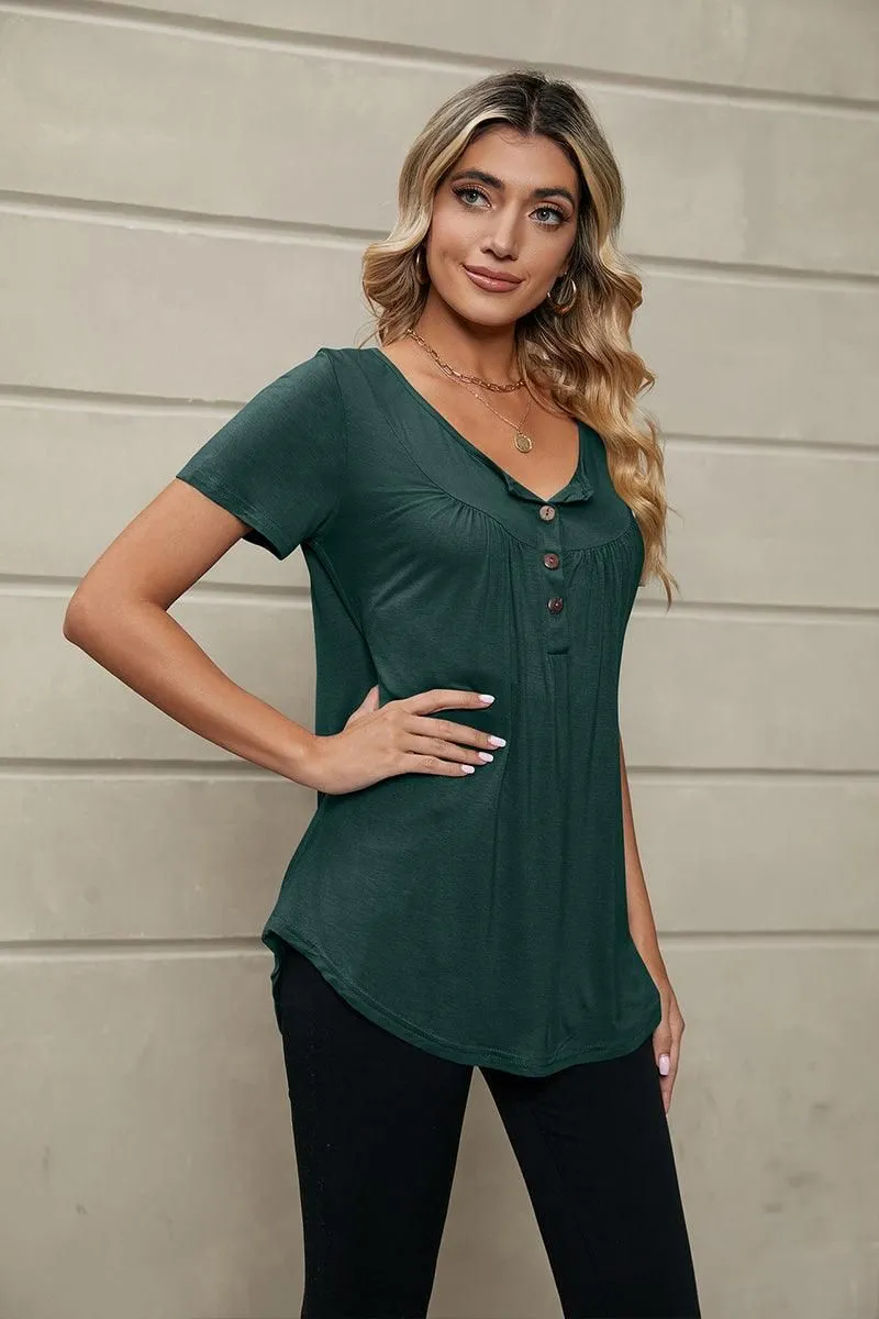 BUTTON NECK TUNIC TOP