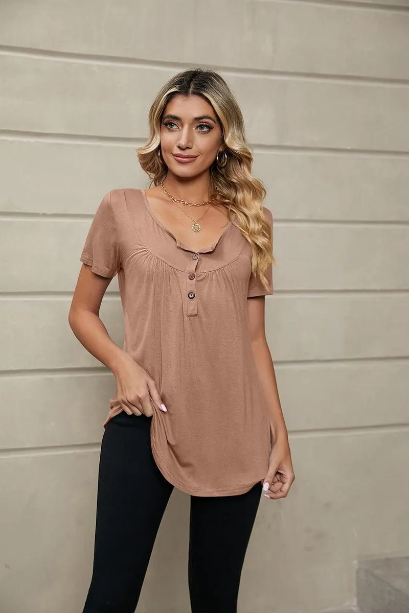 BUTTON NECK TUNIC TOP