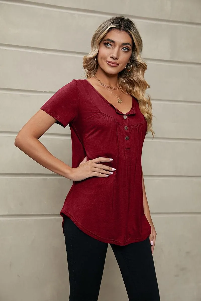 BUTTON NECK TUNIC TOP