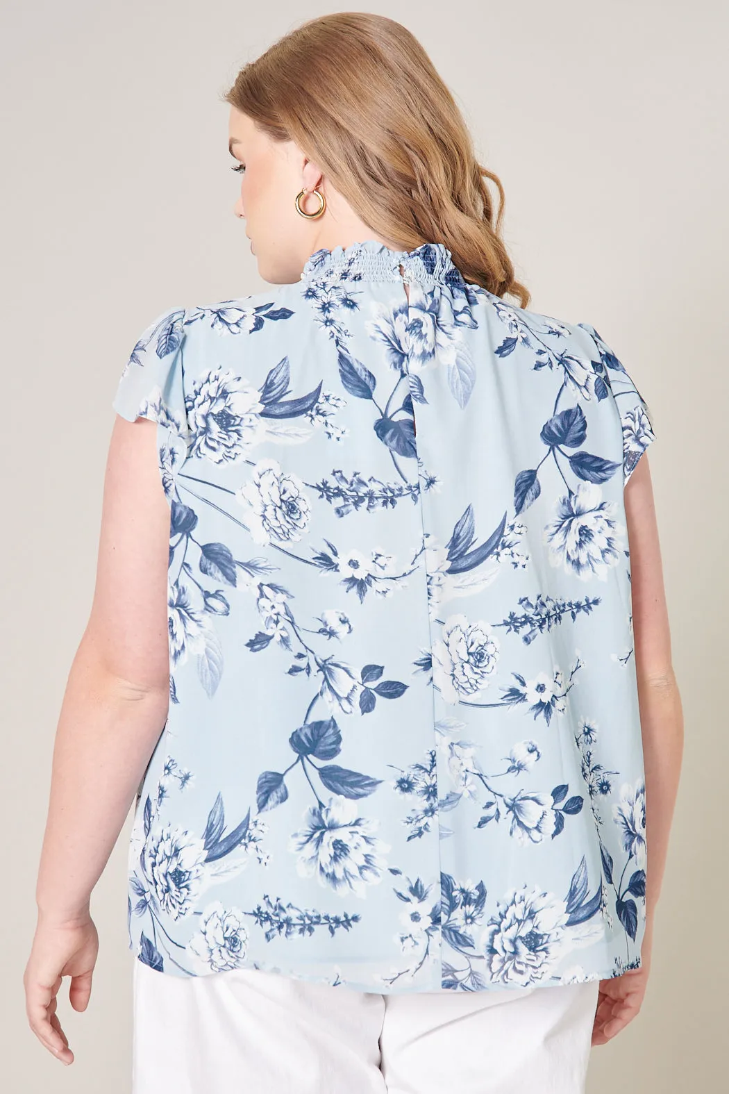 Cadaval Floral Mock Neck Flowy Blouse Curve