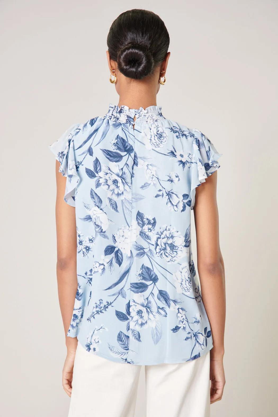 Cadaval Floral Mock Neck Flowy Blouse