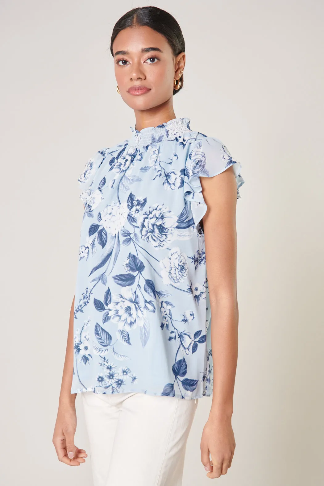 Cadaval Floral Mock Neck Flowy Blouse