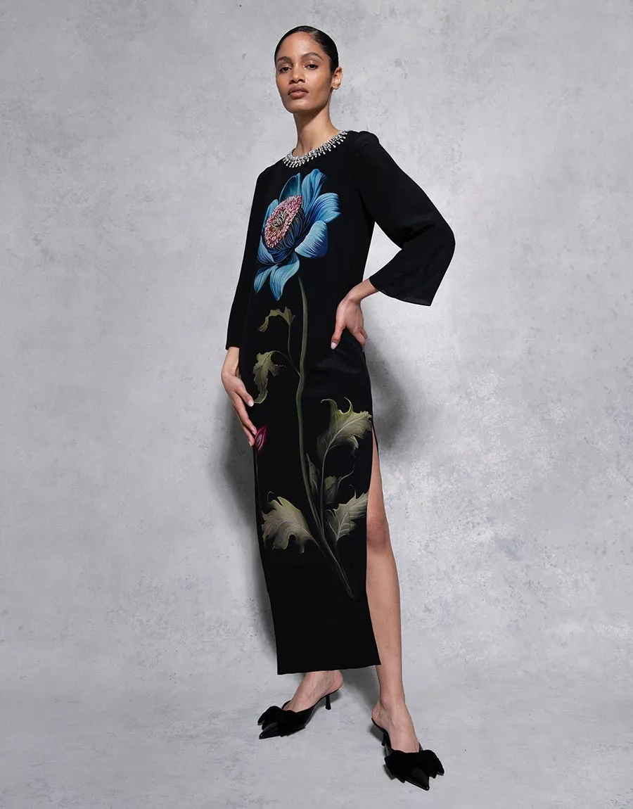 Capucine Crepe Midi Dress - Painterly Flower