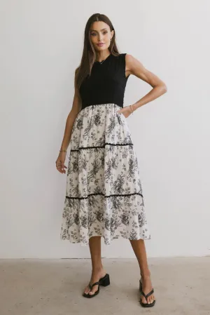 Cherney Tiered Floral Dress in Black